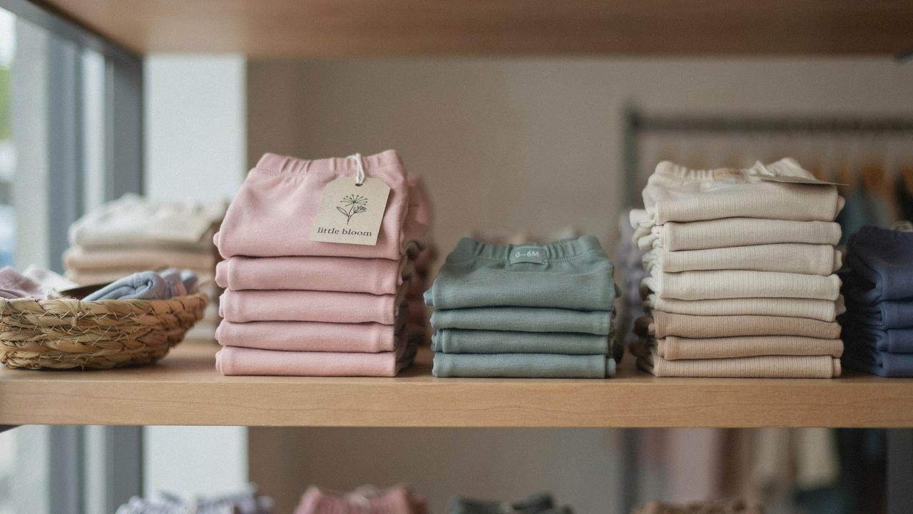 Baby pants and leggings neatly folded.