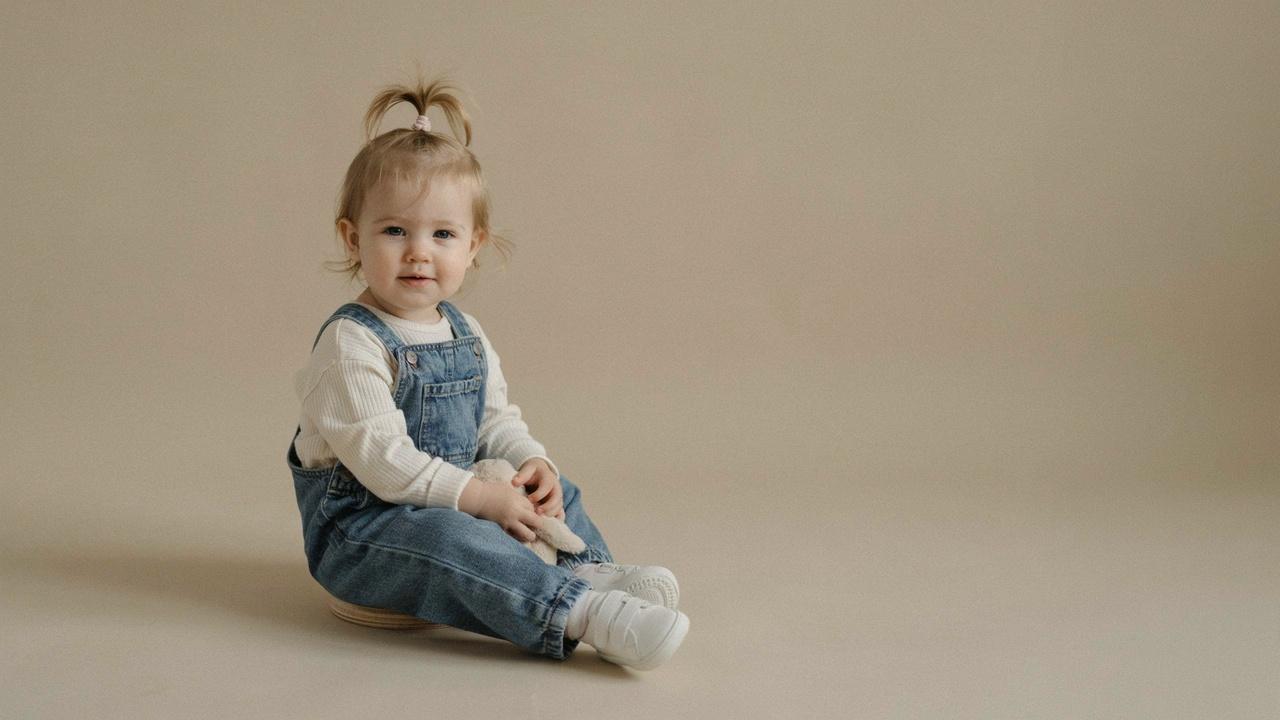 Toddler boy with a mini ponytail hairstyle.