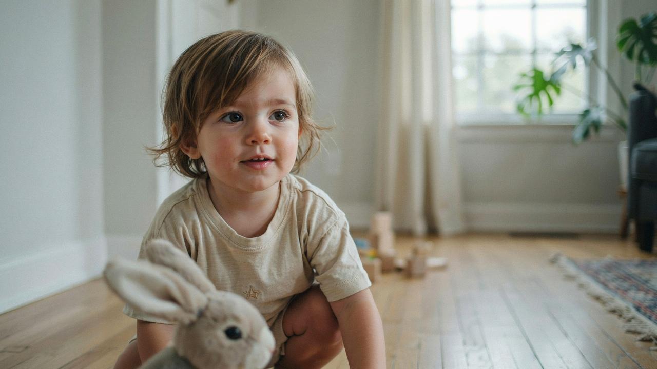 Toddler boy with layered crop haircut.