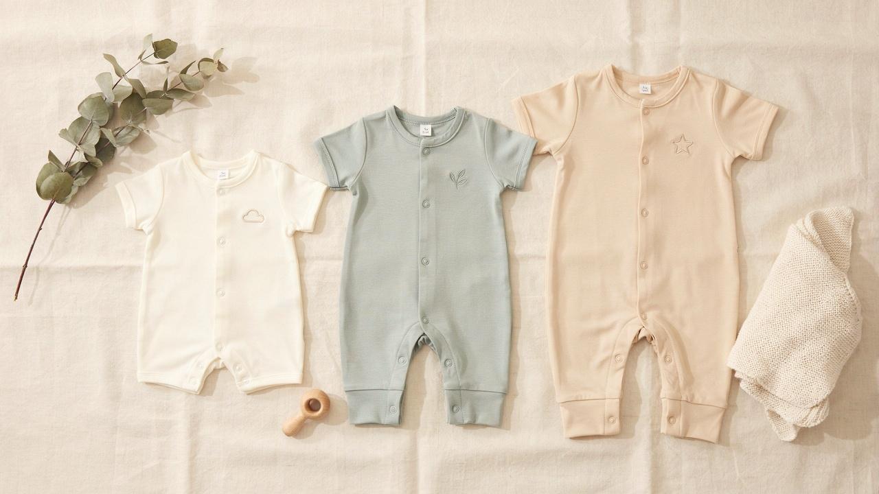 Three baby clothing sizes showing growth from size 70 to 90