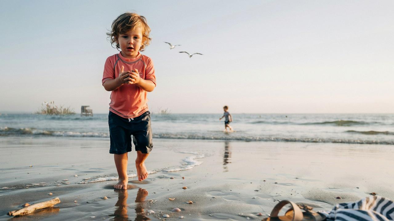 Toddler boy with surfer waves hairstyle.