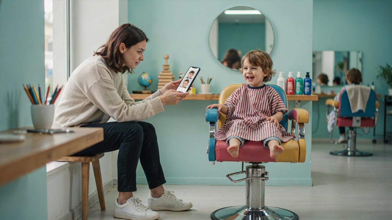 Parent selecting the right toddler haircut using hairstyle inspiration.