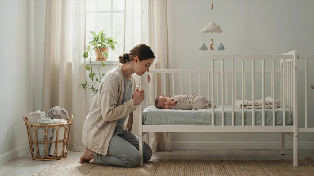 Parent gently checking on a baby for signs of illness after accidental honey exposure.
