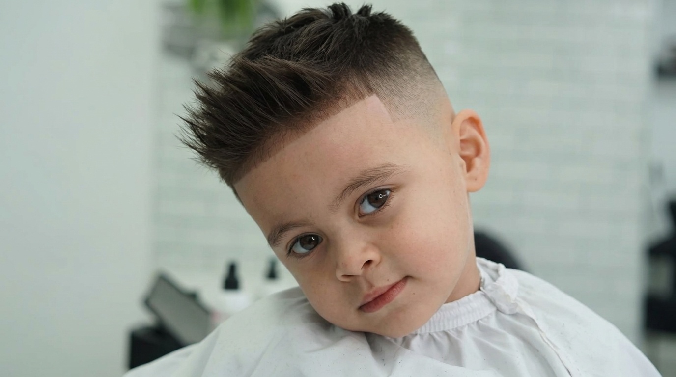 Toddler boy with short spiky hairstyle.