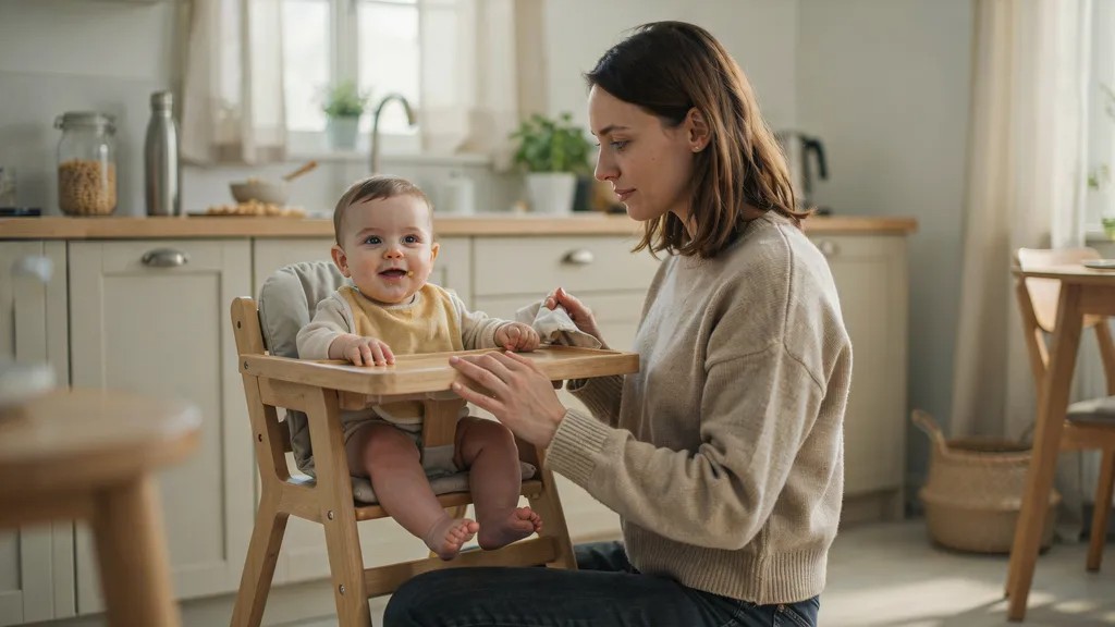Concerned parent watching a baby after accidental Honey Nut Cheerios exposure while remaining calm and observant.