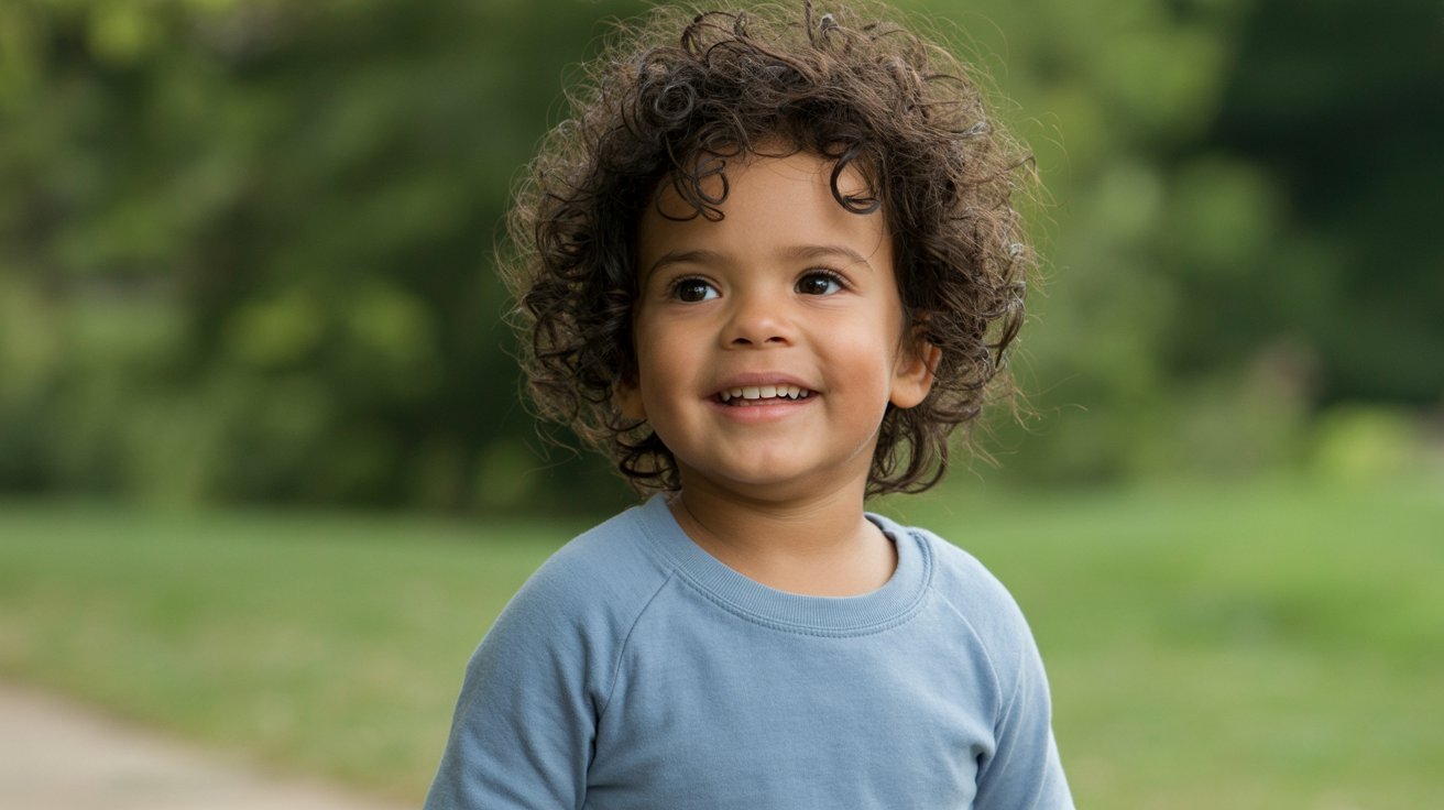 Toddler boy with loose ringlet curls.