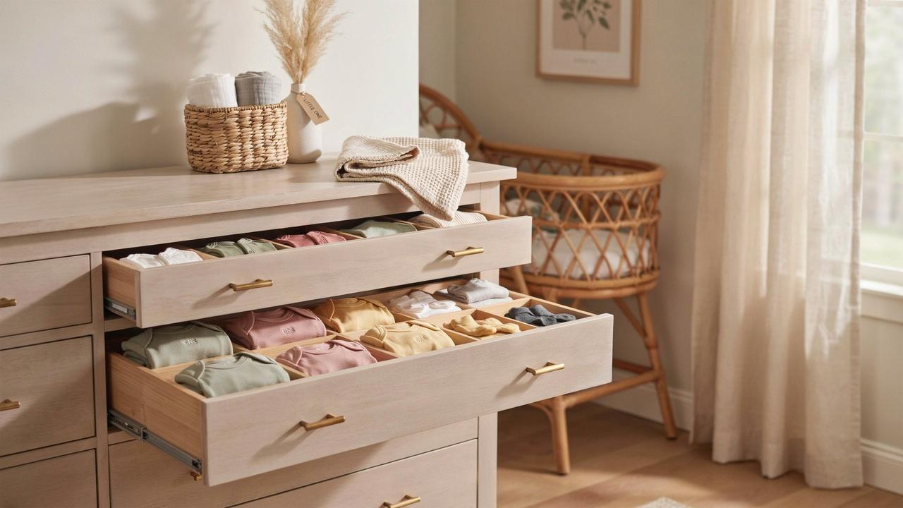 Baby clothes folded for dresser drawers.