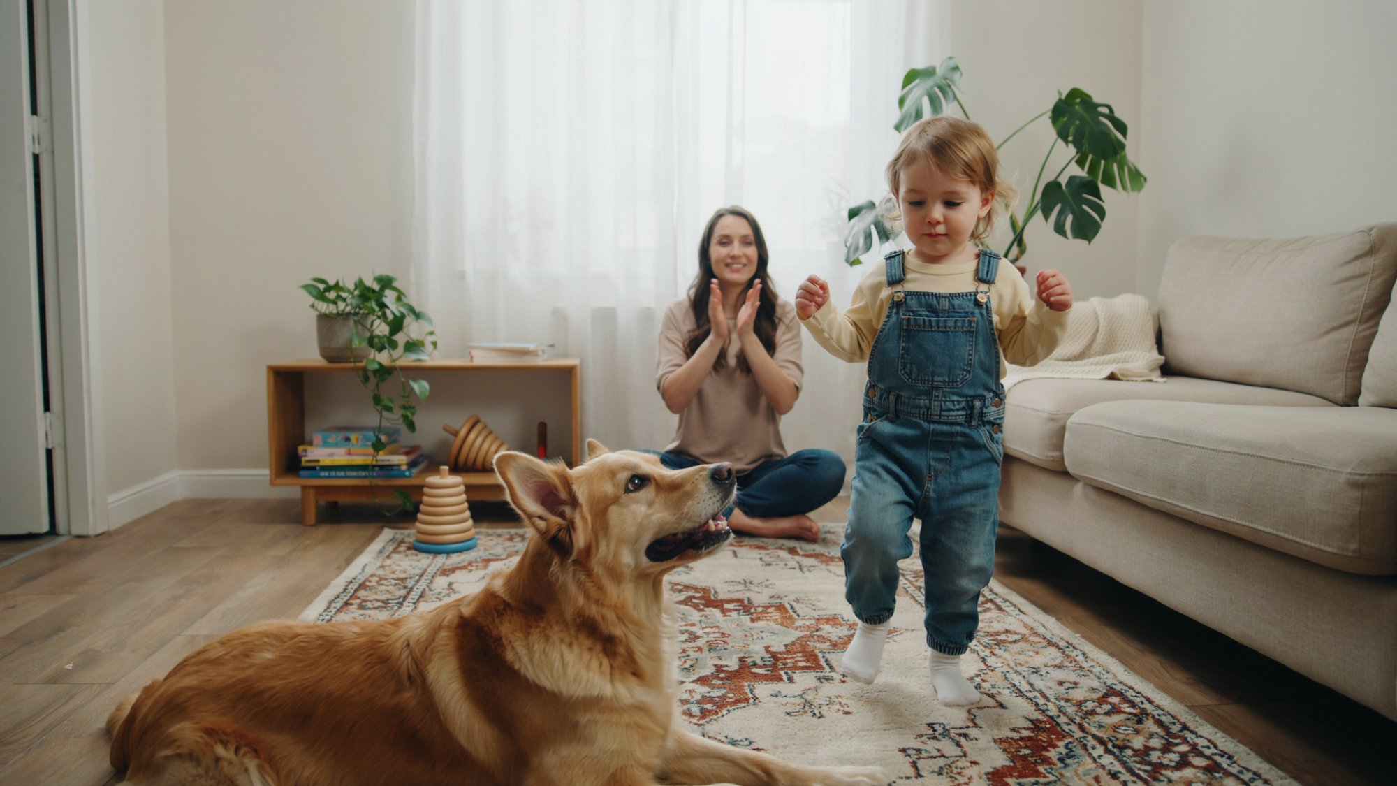 Baby practicing standing, cruising along furniture, and taking first independent steps while building strength, balance, and walking confidence every day.