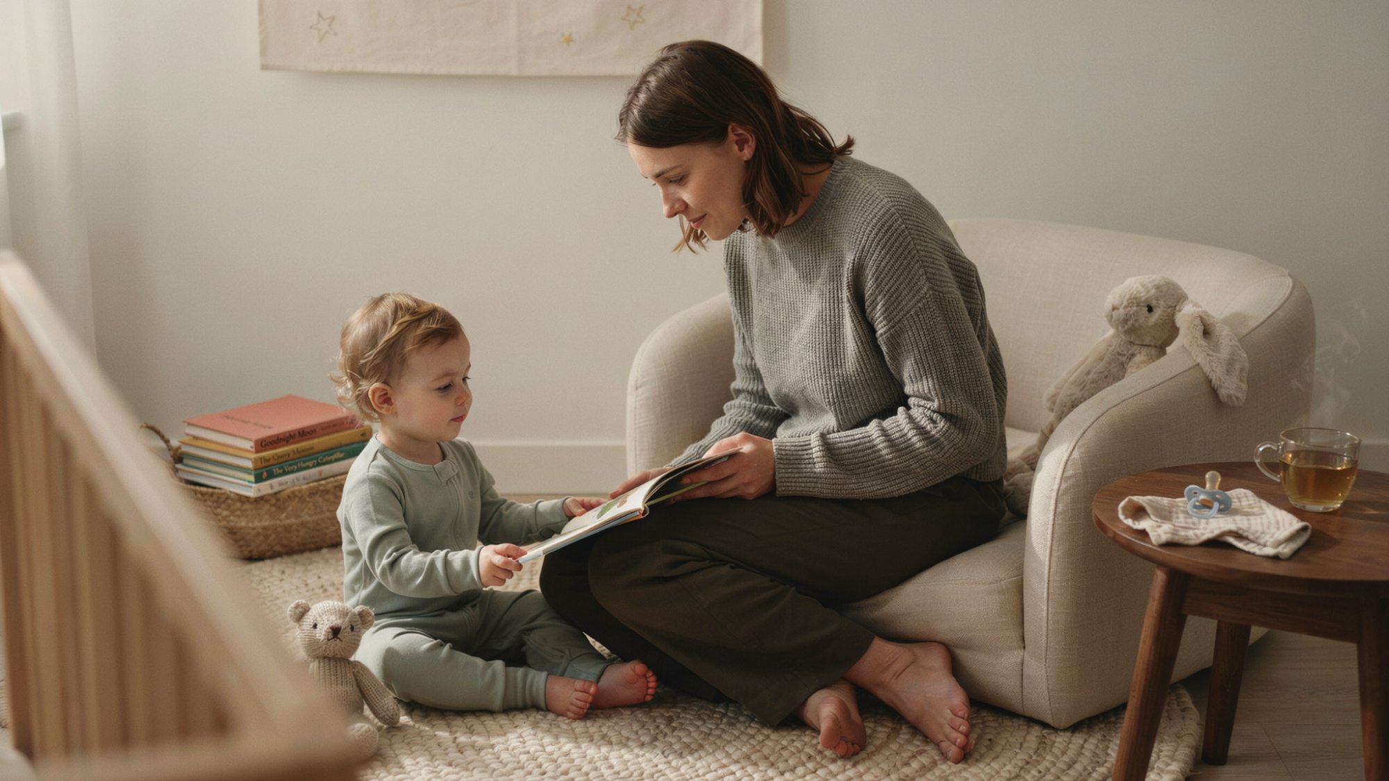 Parent helping a baby transition away from pacifier during bedtime. 
