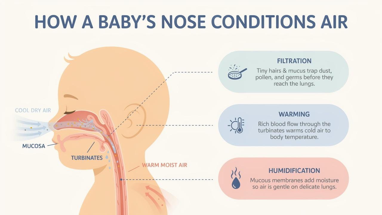 Illustration showing benefits of nose breathing in babies