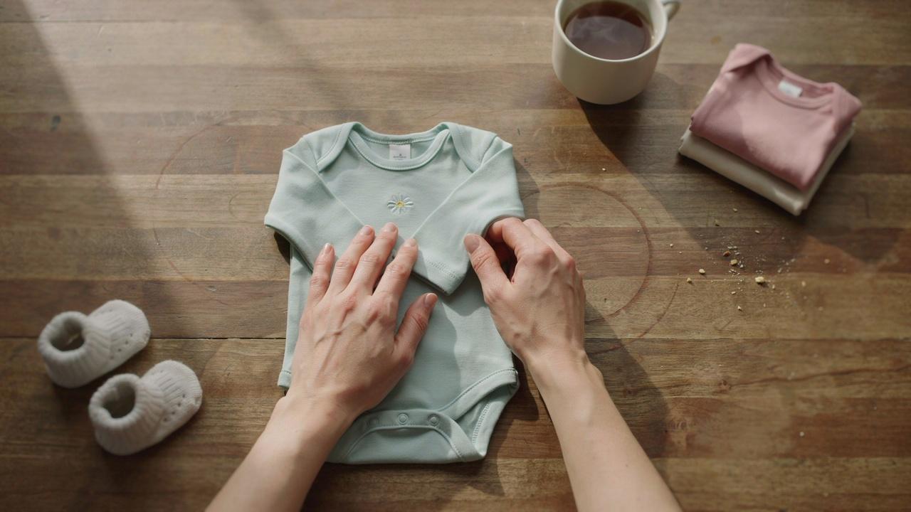Traditional method of folding baby clothes.