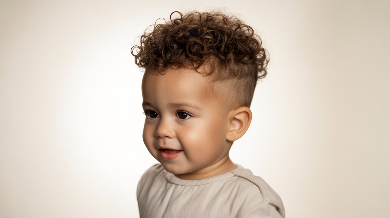 Toddler boy with tapered curls.