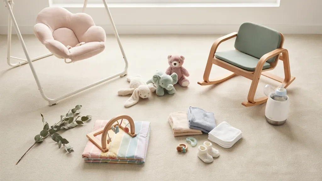 Optional baby items like swings, toys, play mats, and accessories for newborn care.