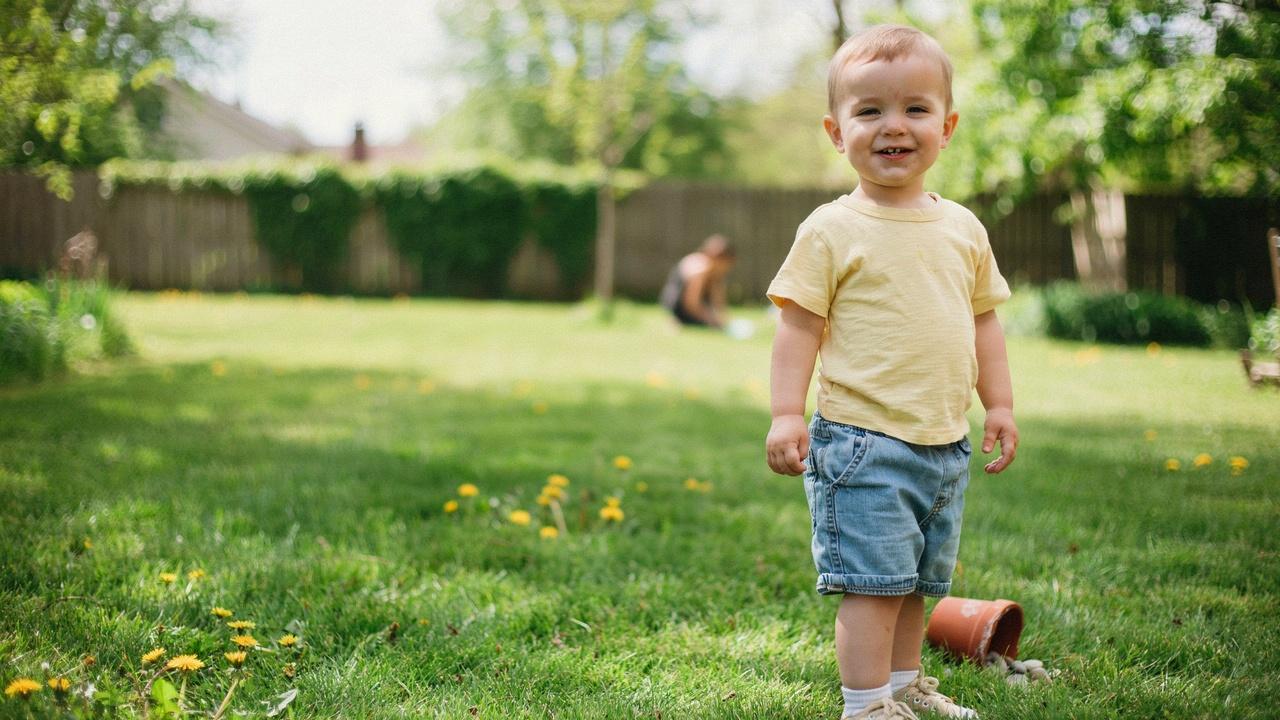 Toddler boy wearing a simple buzz cut.