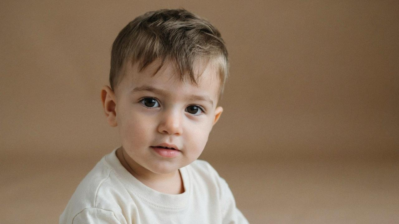 Toddler boy with a textured crop variation haircut.