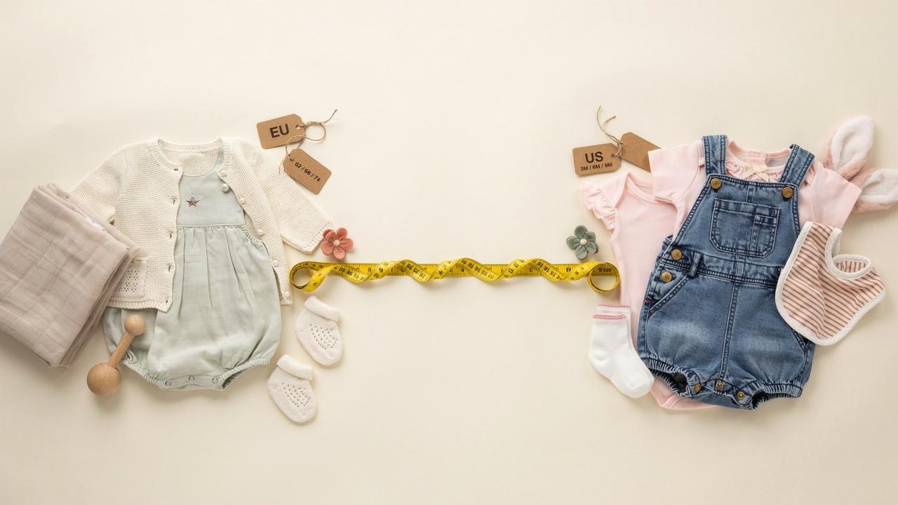 European and US baby clothes compared for size 80 conversion.