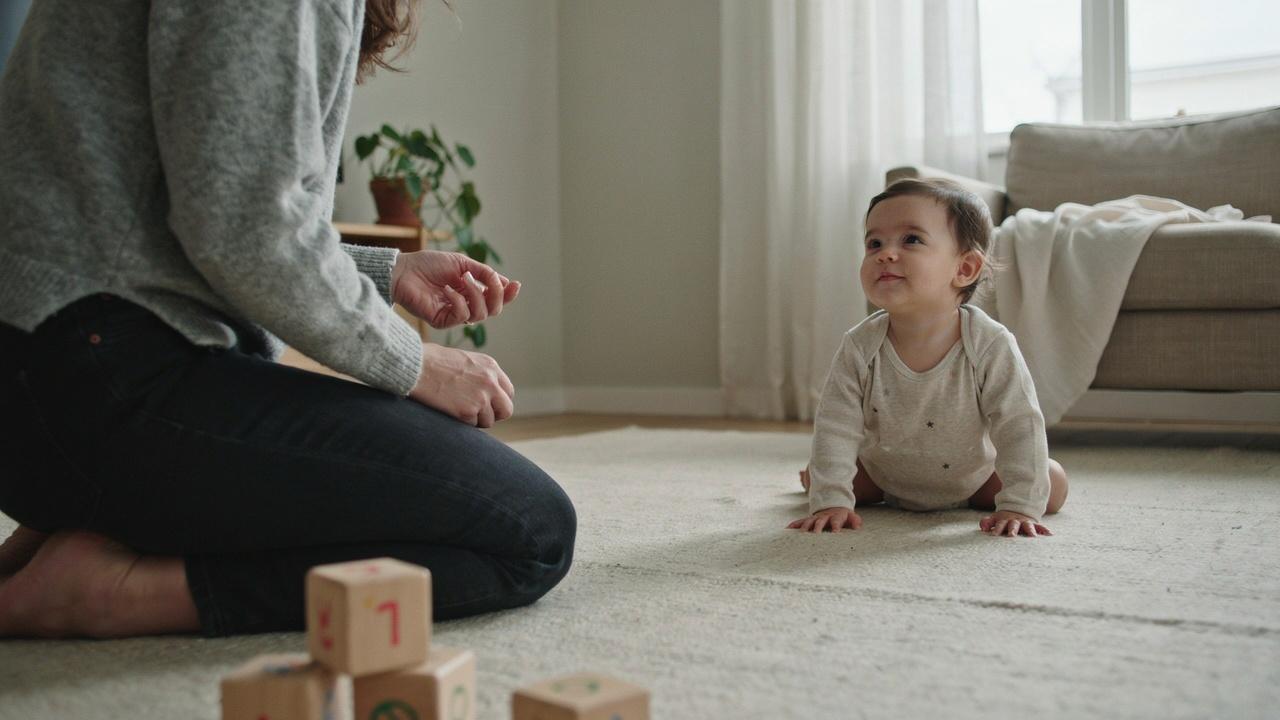 Parent watching baby shake head during normal development stage.