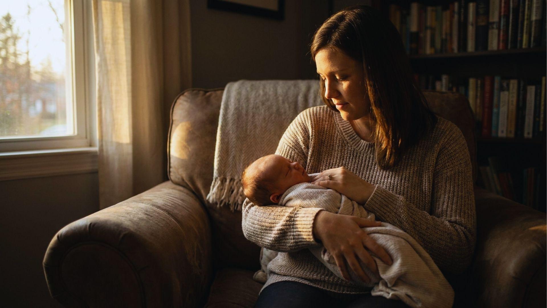 Parents using cradle hold to comfort their newborn safely.