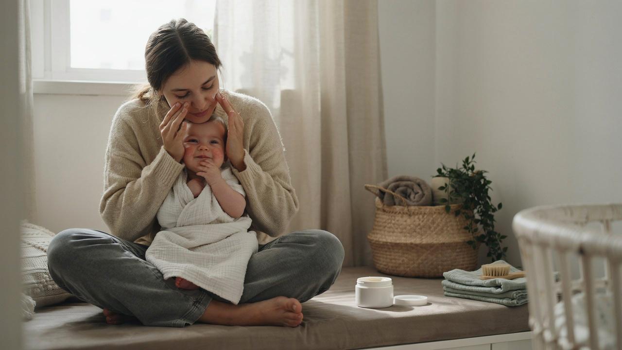 Parent applying gentle moisturizer to soothe a baby's red cheeks safely.