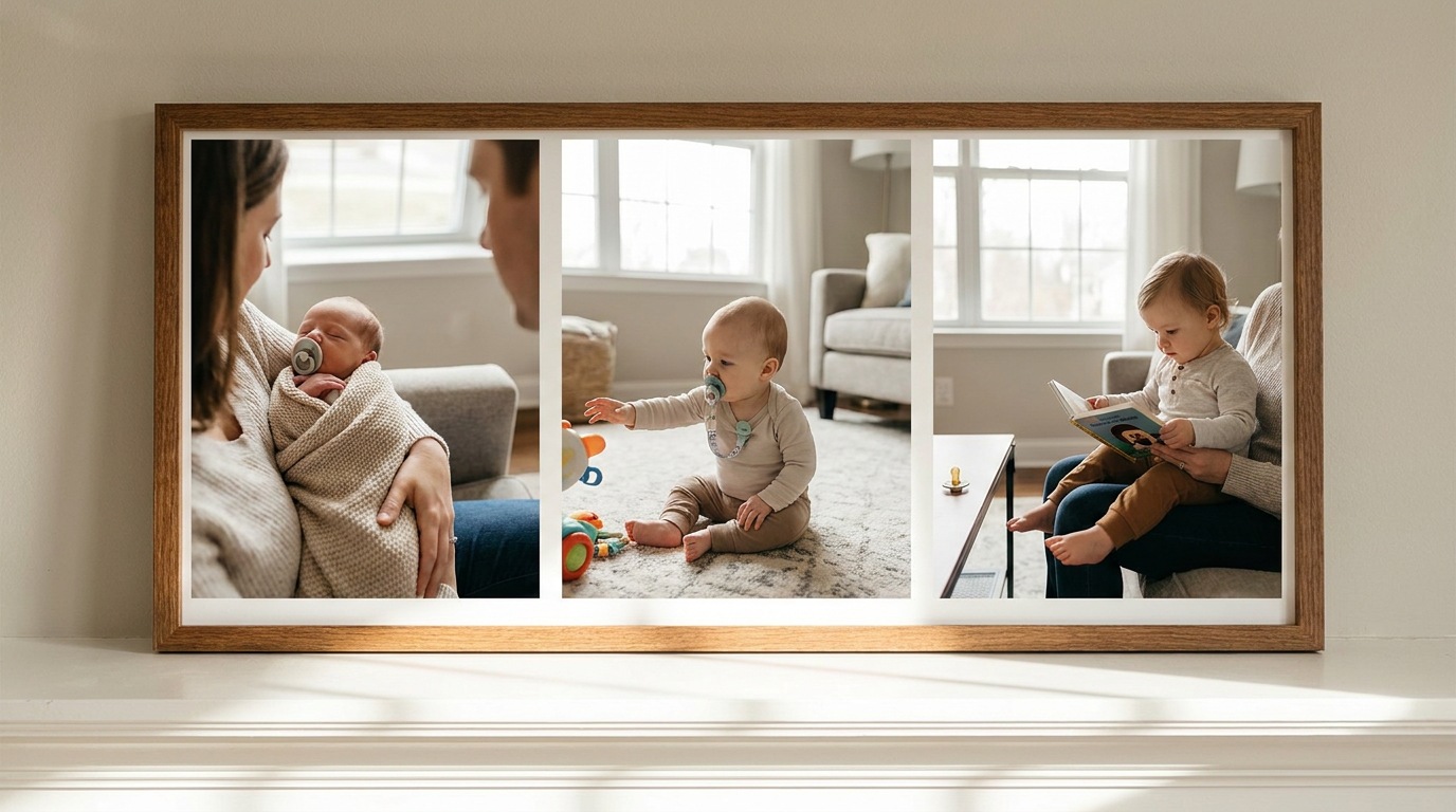 Baby stages showing pacifier use changes from newborn to toddler.