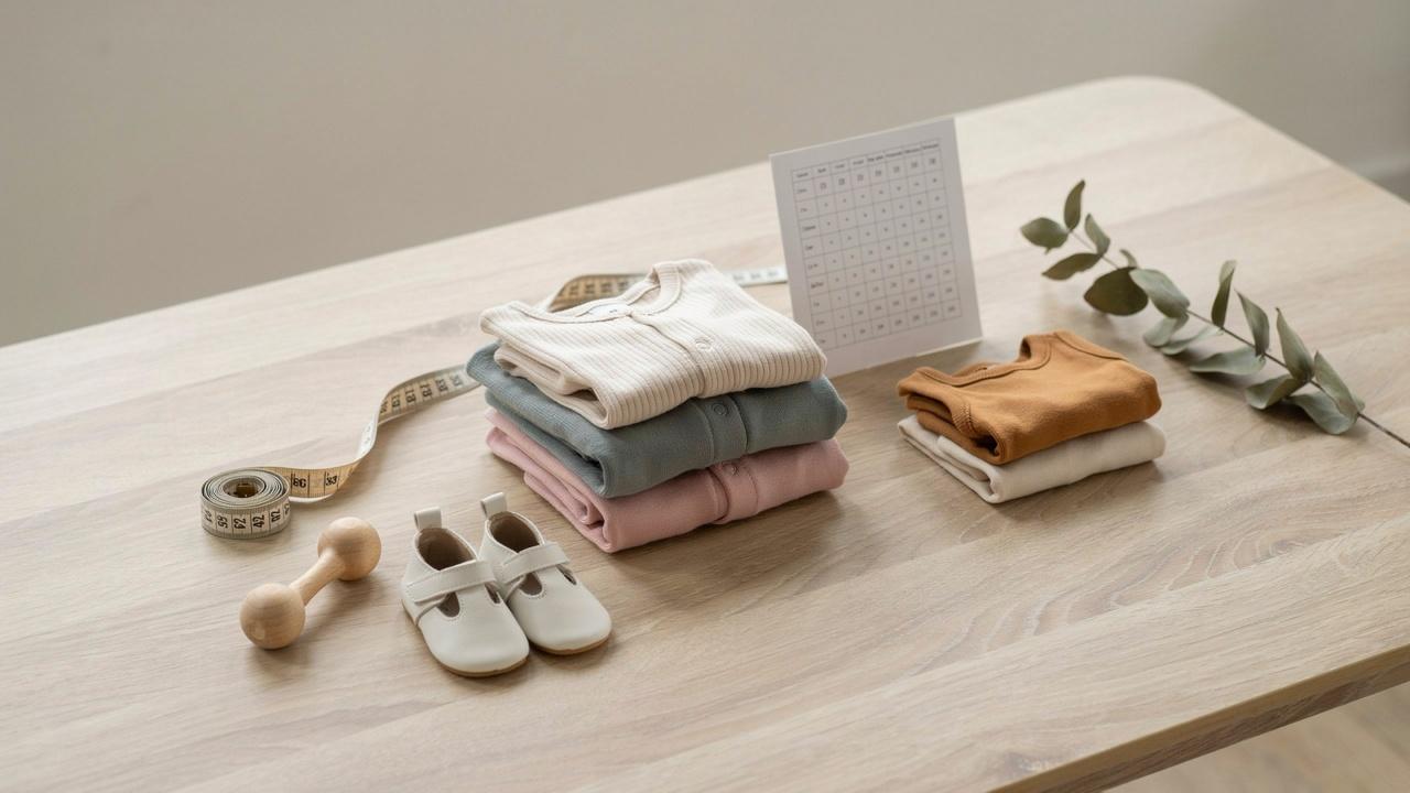 Baby clothing size chart with size 80 outfits and measuring tape.