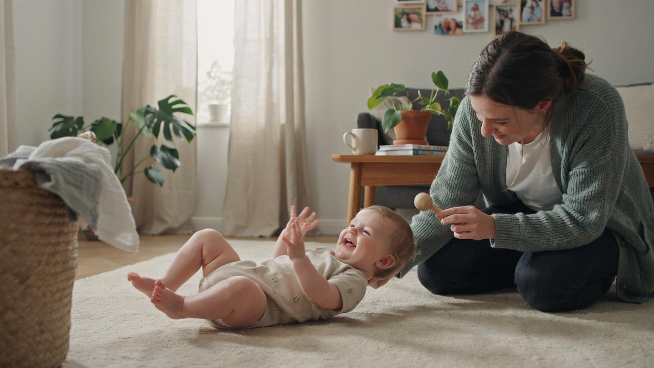 Baby moving head while exploring early developmental movements.