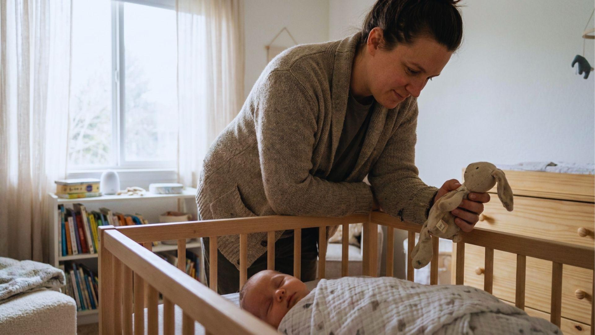 Parent considering safe timing for introducing baby's comfort lovey.