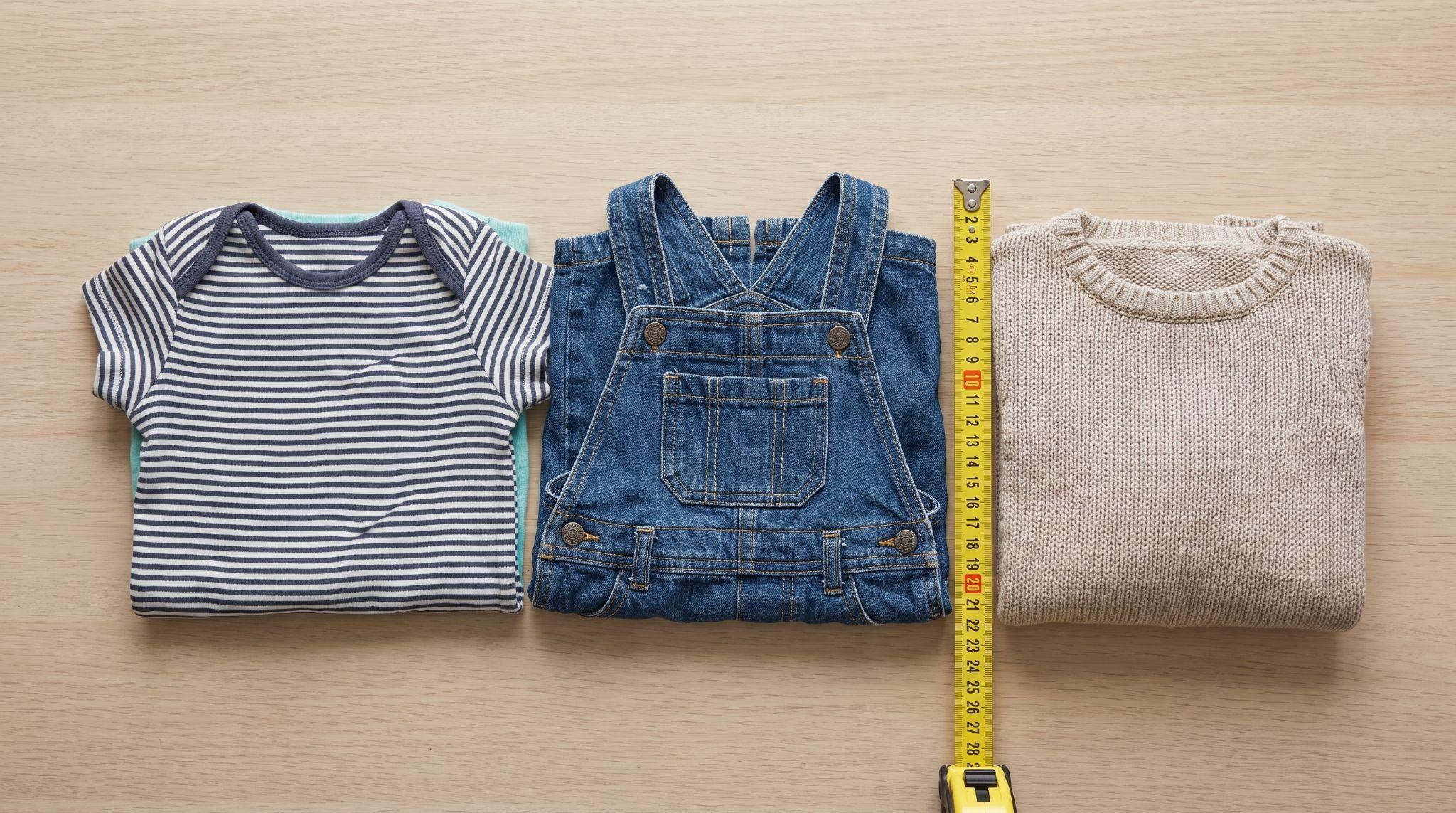 Toddler clothing placed beside a metric measuring tape