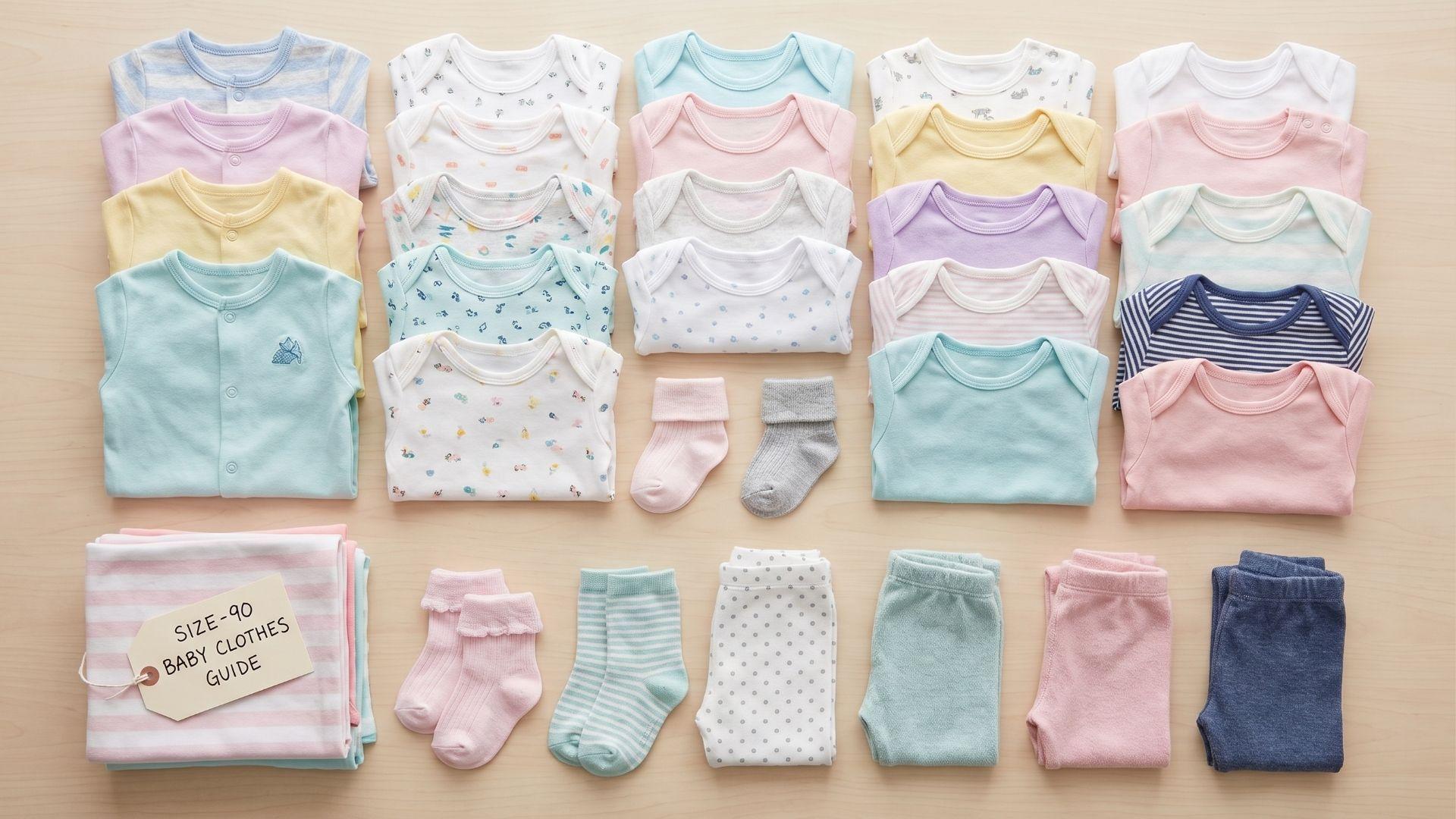 Baby clothes arranged with a measuring tape for height-based sizing