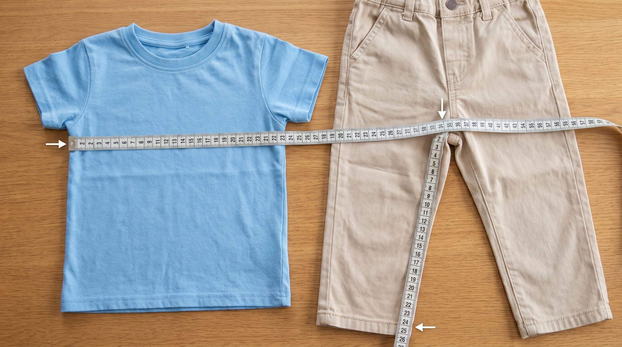 Toddler clothing measured with a tape along the garment length